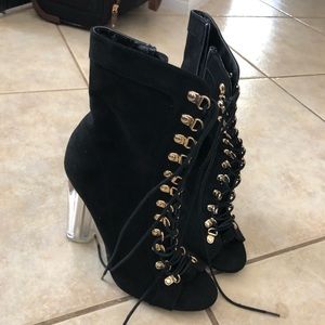 Lace Front NEVER WORN black suede booties (sz 7)